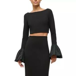 STAUD Paige Bell Sleeve Top - Exclusive Bloomingdales in Black Size Large (NWT)